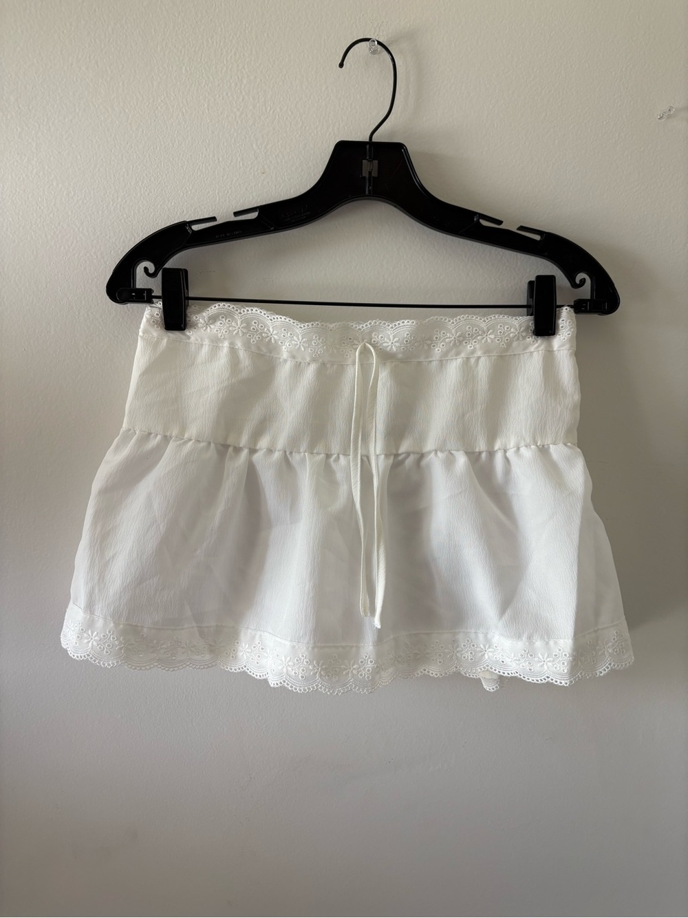 White Eyelet Drawstring Mini Skirt